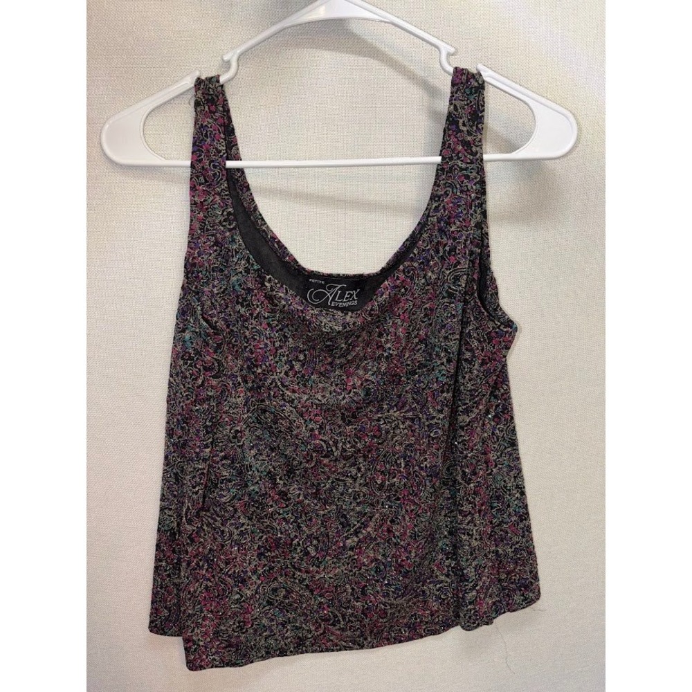 Alex Evenings Petite XLP Metallic Paisley Cowl Neck Sleeveless Blouse Purple Top